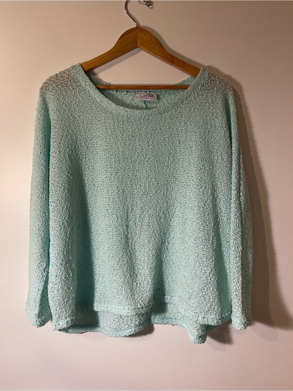 Gina Mint Light Green Loose Open Knit Slouchy Pullover Sweater 2XL 44